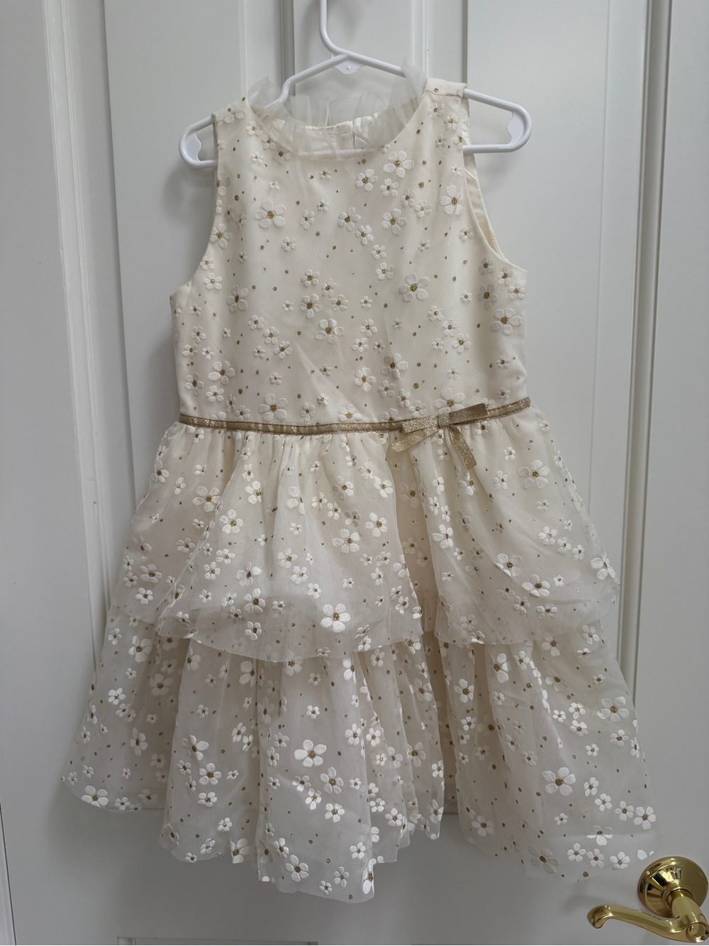 Janie and Jack Cream Floral Tiered Party Dress with Gold Accents